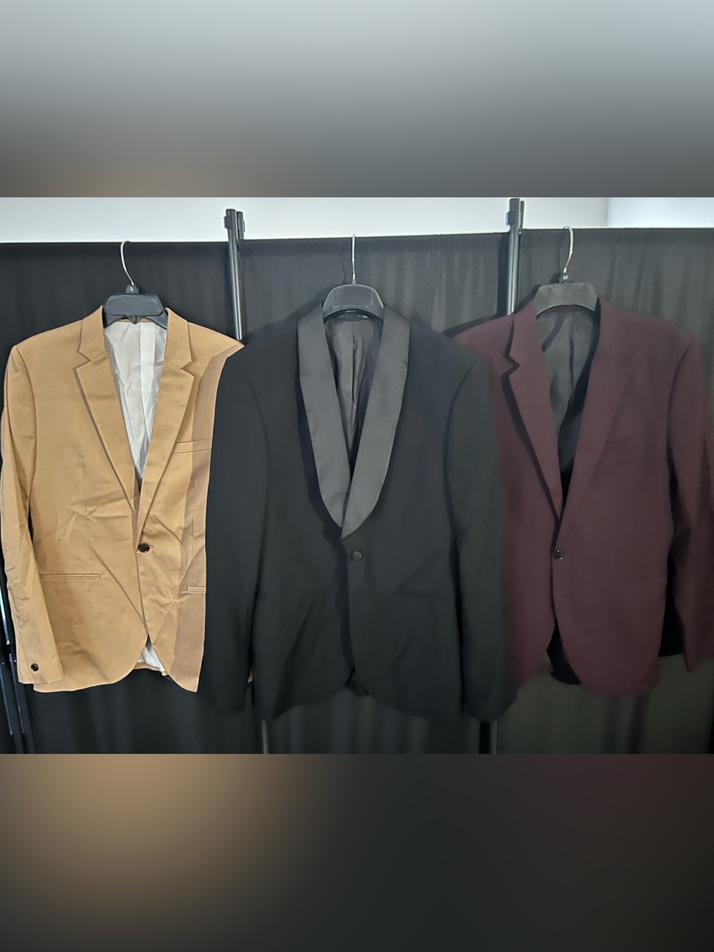 H&M lot of 3 Blazers, tan, black and burgundy